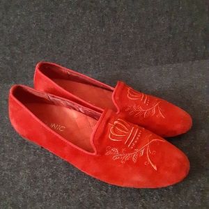 Vionic Womens Smoking Slipper Loafer Size 8.5 Red suede